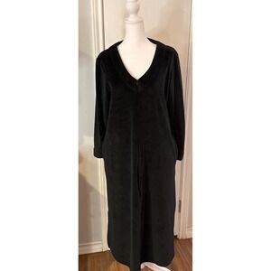 Natori Velour Nightgown Robe Women's Long Small Black Soft Zip Up Long Sleeves